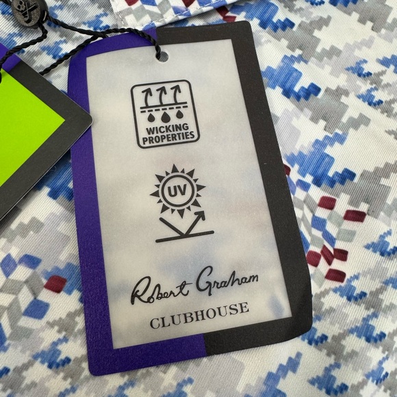 NWT Robert Graham Clubhouse Basel Geometric Performance Golf Polo MEDIUM $128 - Picture 7 of 12